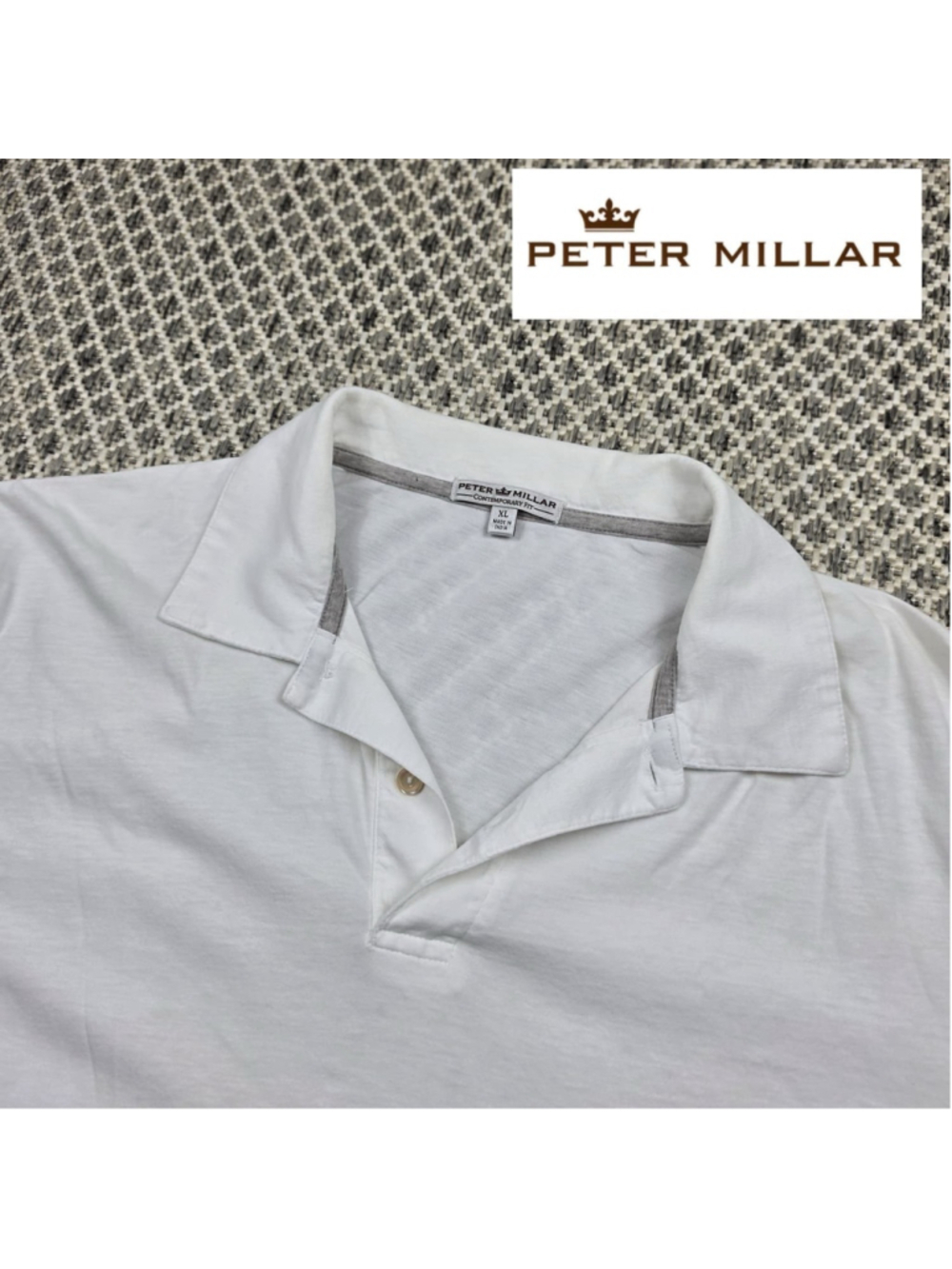 Peter Millar White Polo Shirt XL Contemporary Fit Crown Logo Casual Golf